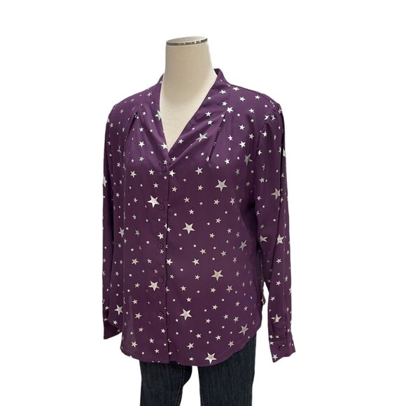 Allegra K Star Print Blouse Purple, Celestial Casual Chic Office Party Festival - Picture 7 of 11